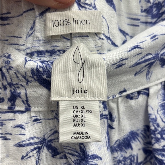 Joie 100% Linen Elastic Back Pull on Tropical Blue White Floral Midi Skirt NWT - Picture 2 of 4